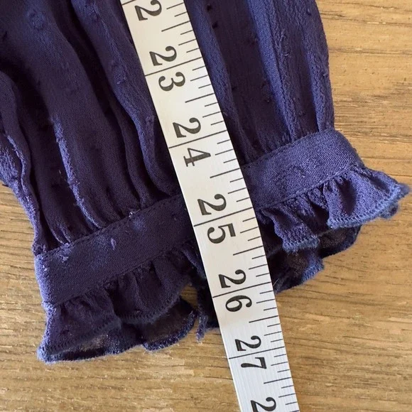 Sundance Silk Chiffon‎ Swiss Dot Pintuck Lace Top-Long Sleeve-Navy-Size Small - Picture 7 of 12
